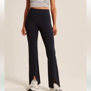Abercrombie and Fitch Navy Ponte Front Split-Hem Flare Pants